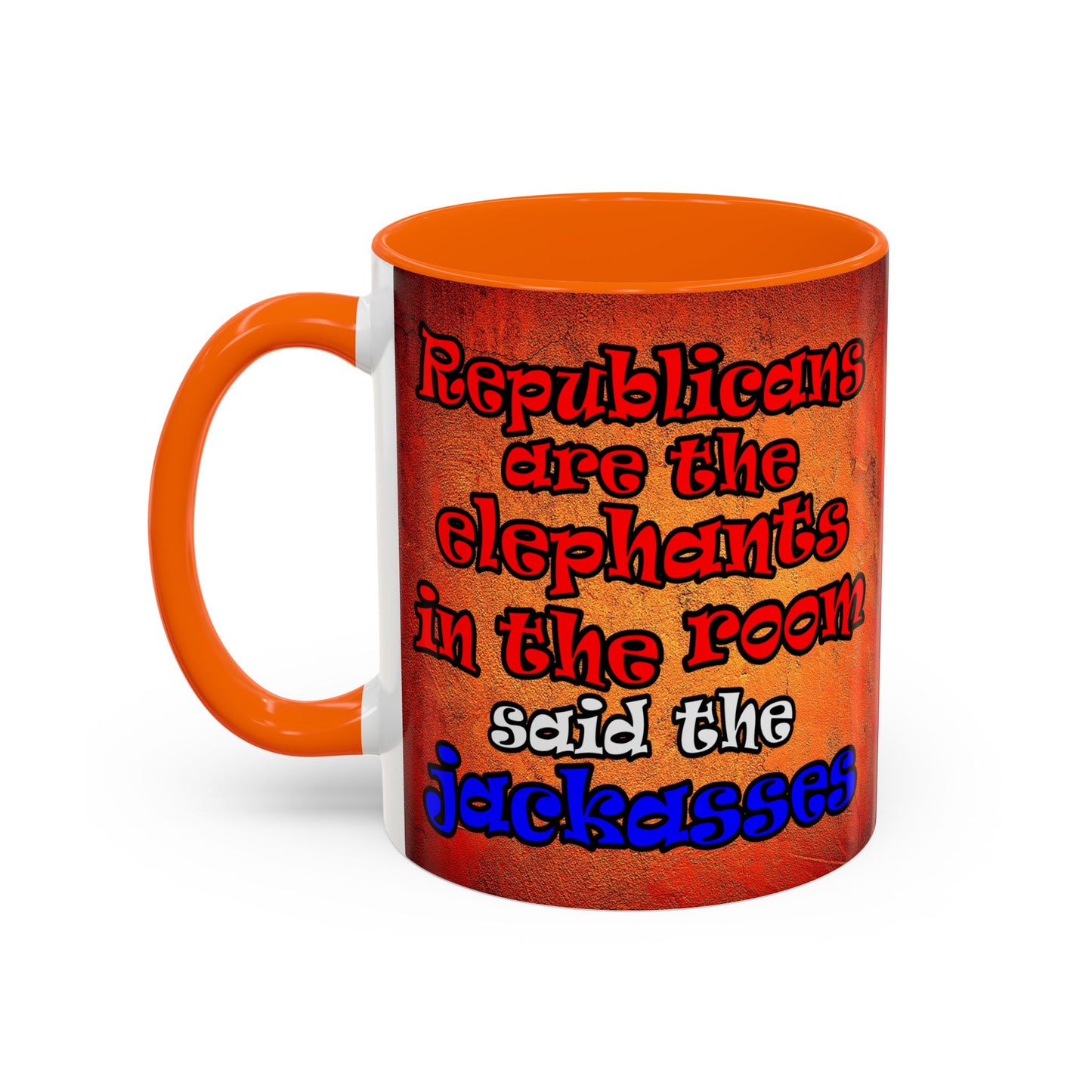 donkeys and elephants - Accent Mug (burnt orange)