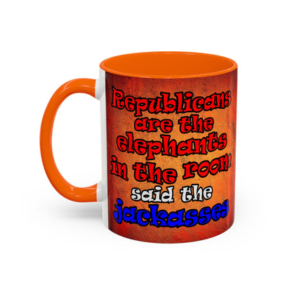 donkeys and elephants - Accent Mug (burnt orange)