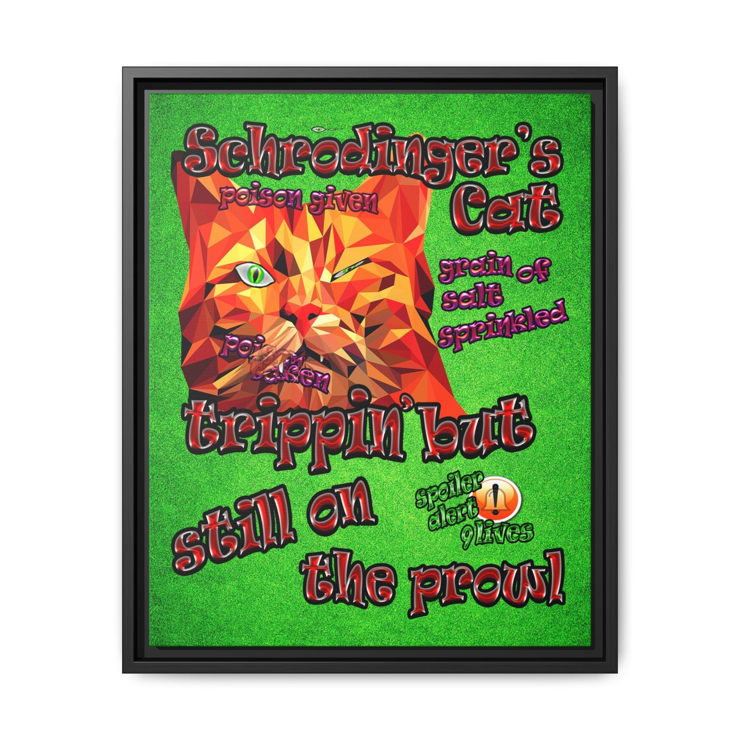 schrodinger's cat - framed canvas art (green turf)