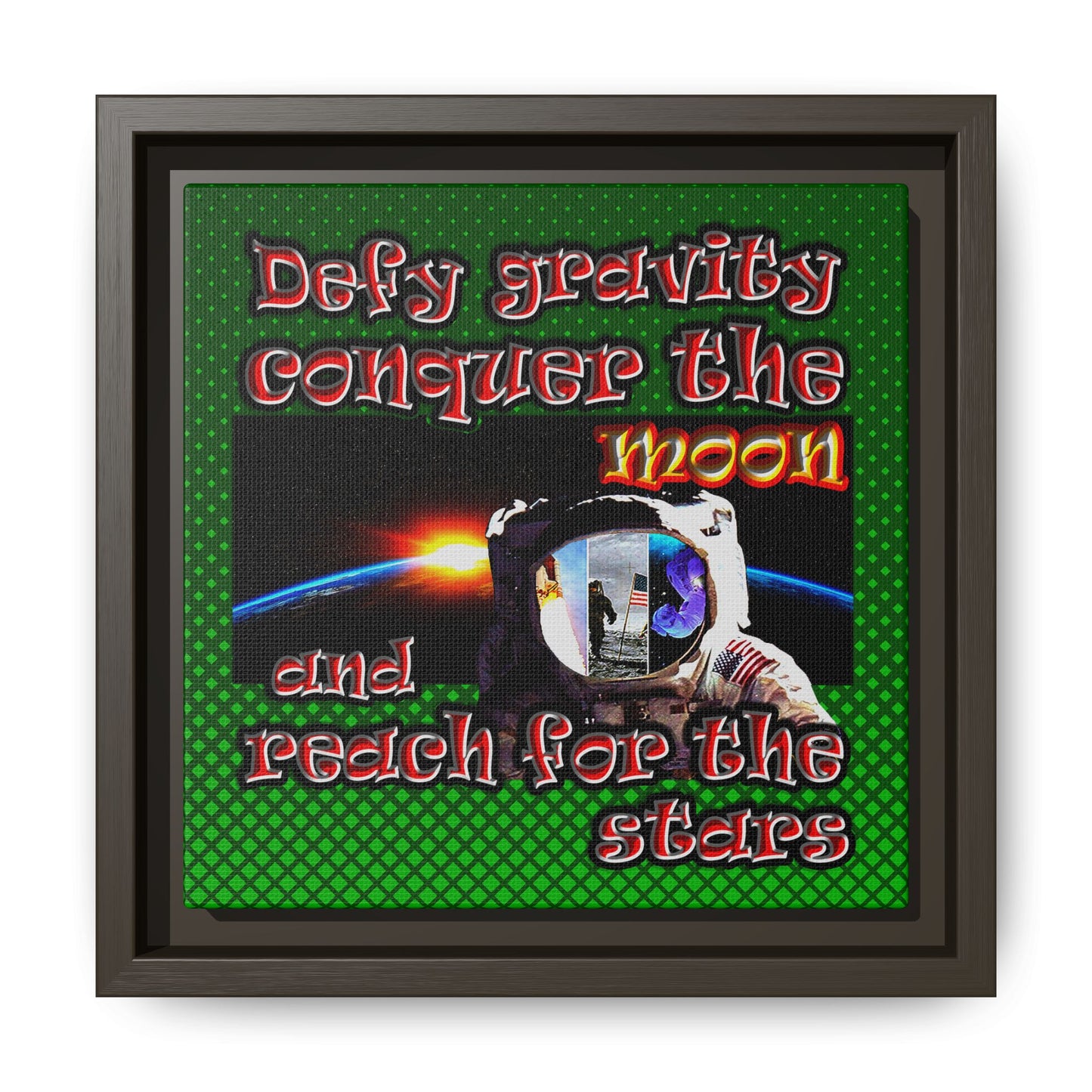defy conquer reach - framed canvas art (logo green)