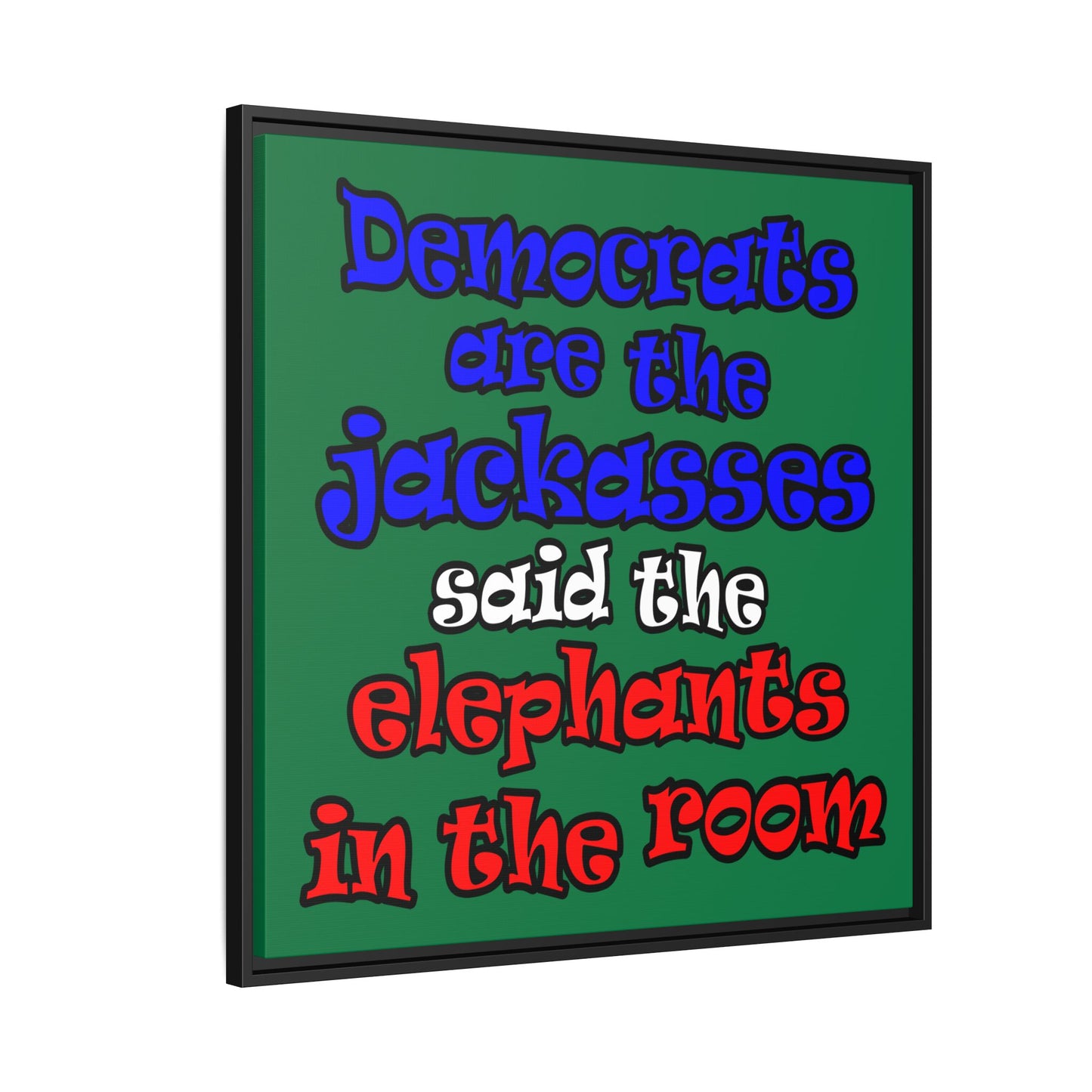 donkeys and elephants - framed canvas art (dark green)