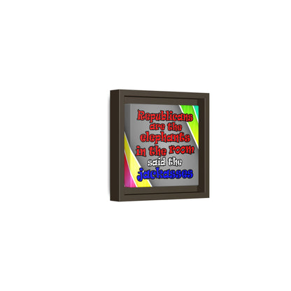 donkeys and elephants - framed canvas art (rainbow split)