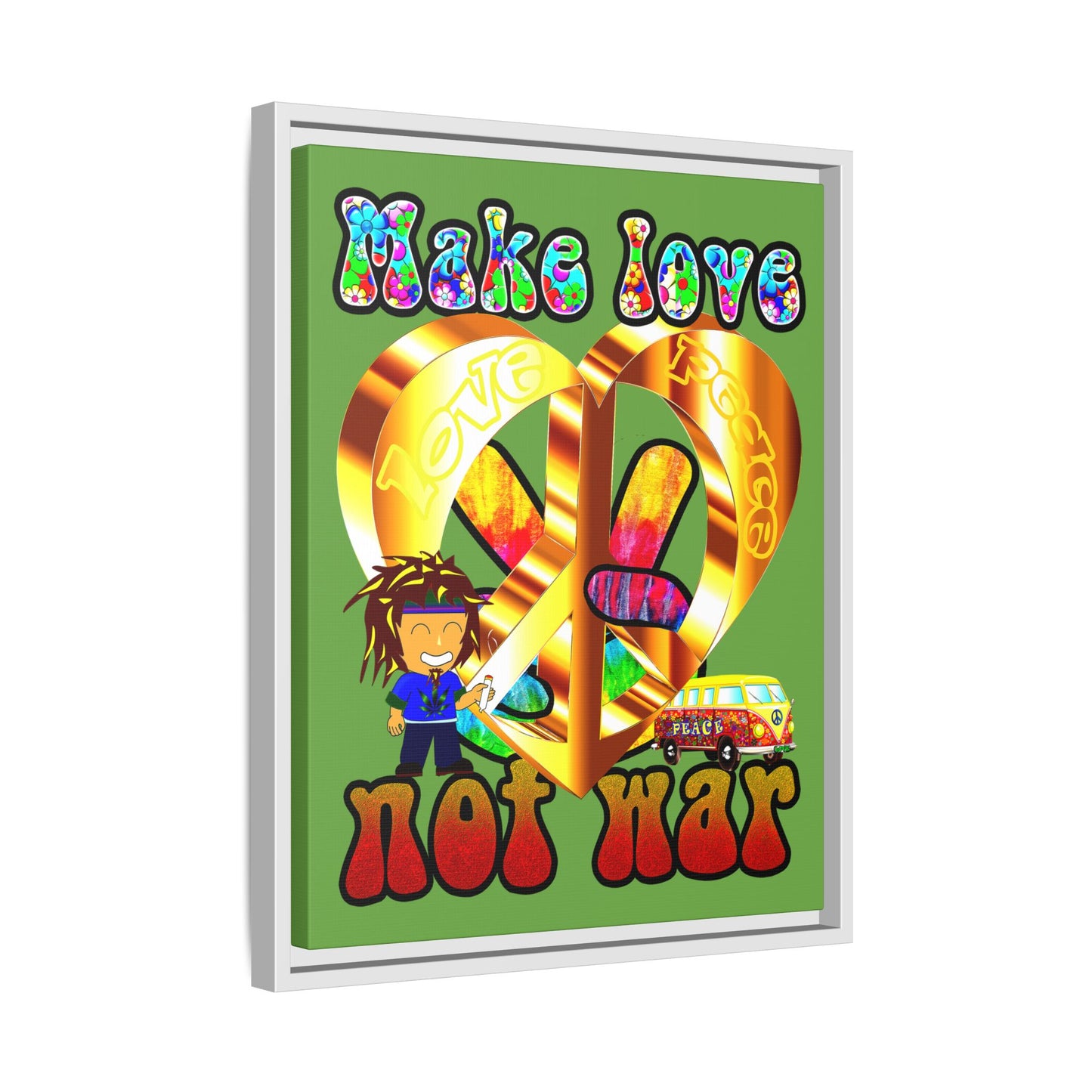 love peace - framed canvas art (green)