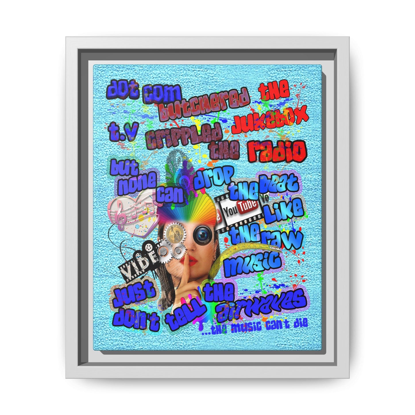 drop the beat - framed canvas art (faded blue)