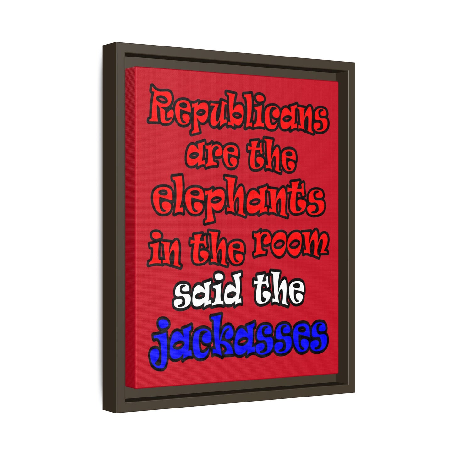 donkeys and elephants - framed canvas art (dark red)