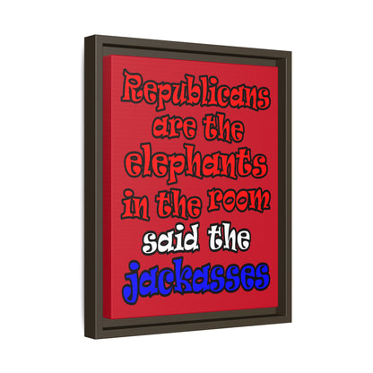 donkeys and elephants - framed canvas art (dark red)
