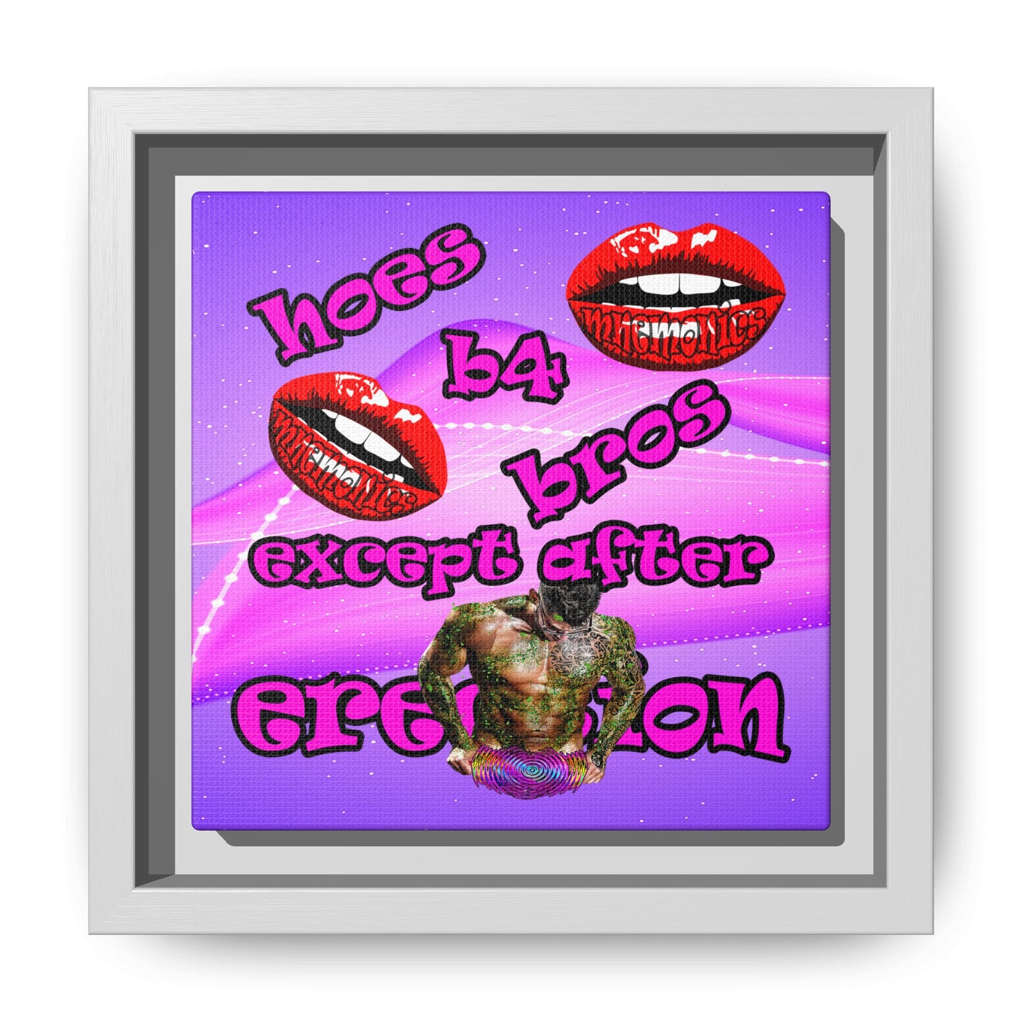 hoes b4 bros - framed canvas art (purple-pink wave)