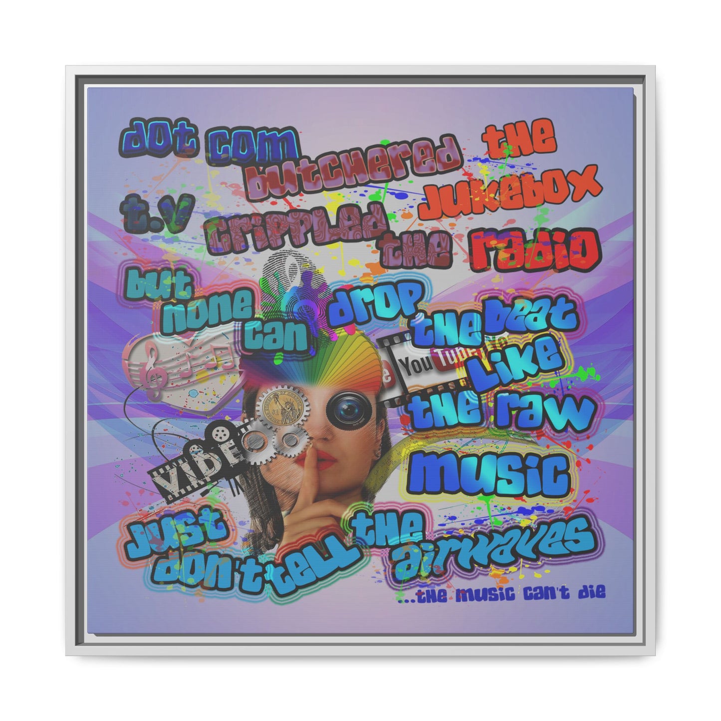 drop the beat - framed canvas art (light blue-pink wave)