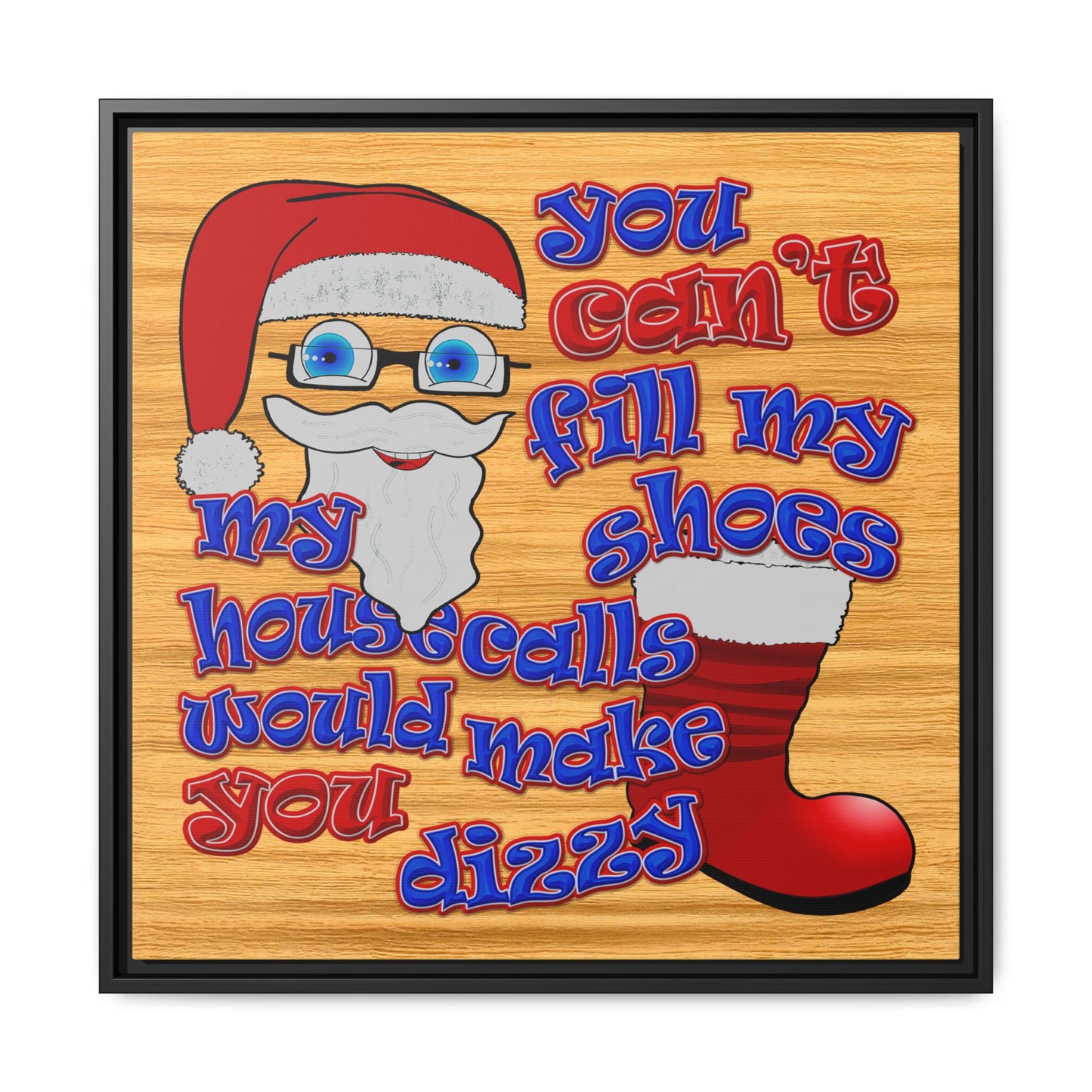 santa's shoes - framed canvas art (butterscotch wood finish)
