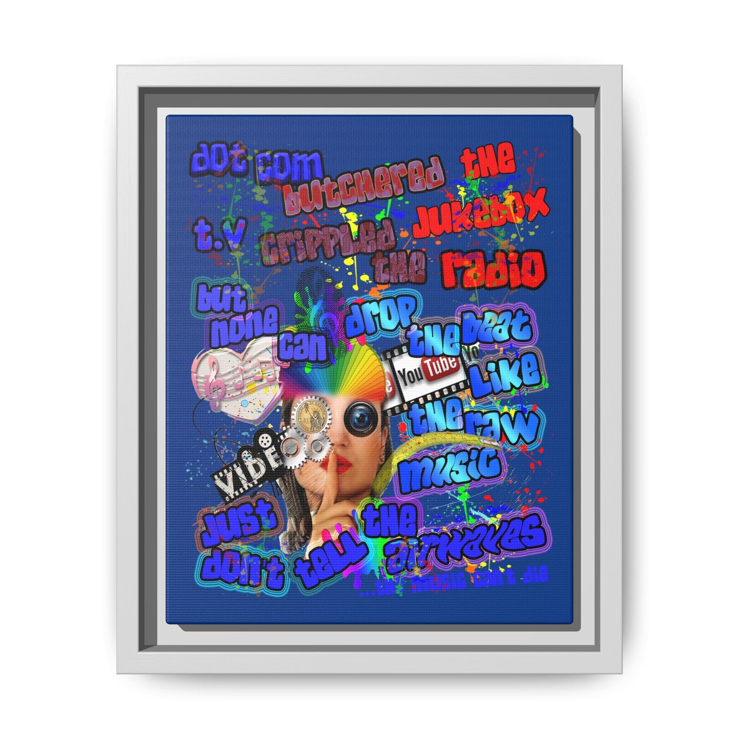 drop the beat - framed canvas art (dark blue)