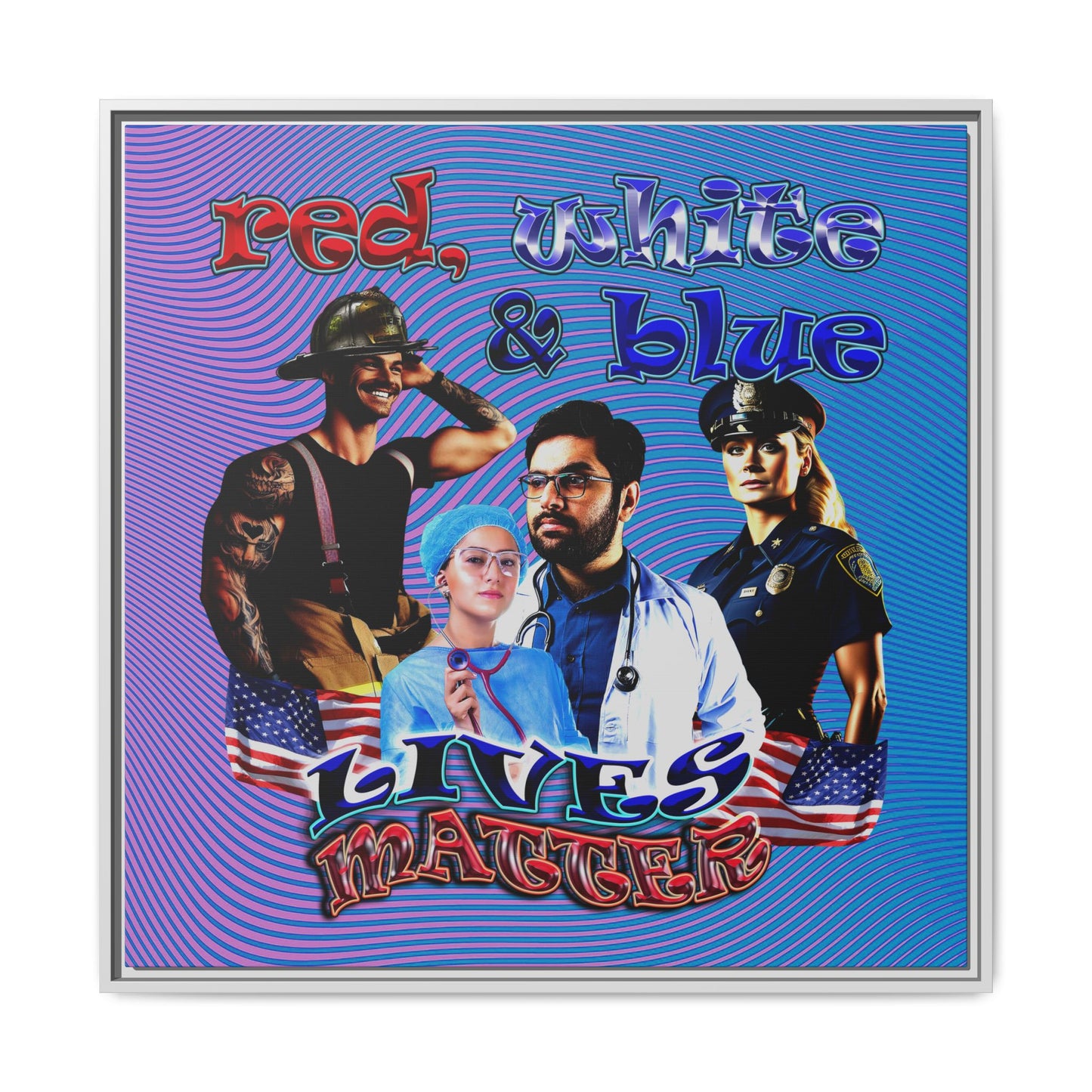 rw&b lives matter - framed canvas art (light blue-purple wave)