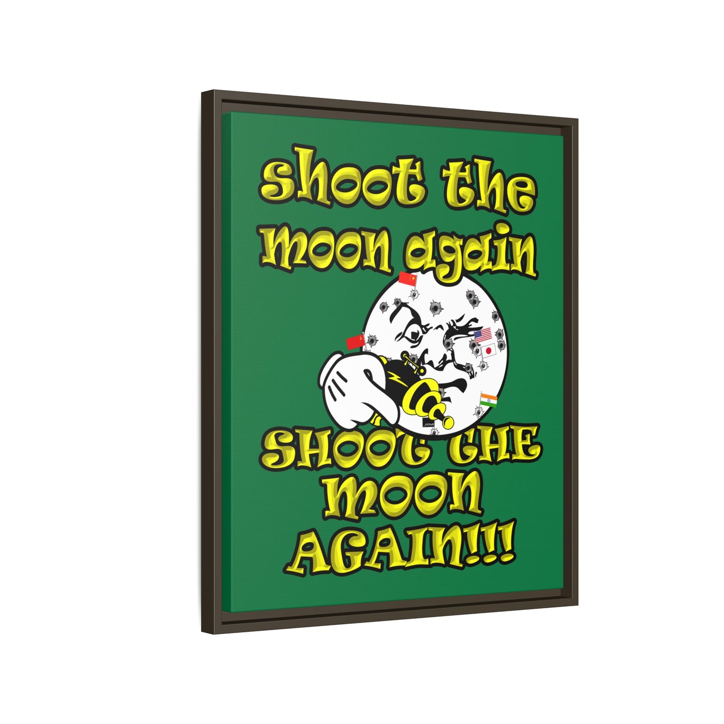 shoot the moon again - framed canvas art (dark green)