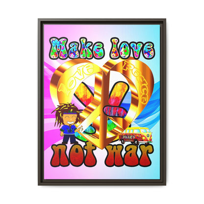 love peace - framed canvas art (light blue-pink wave)