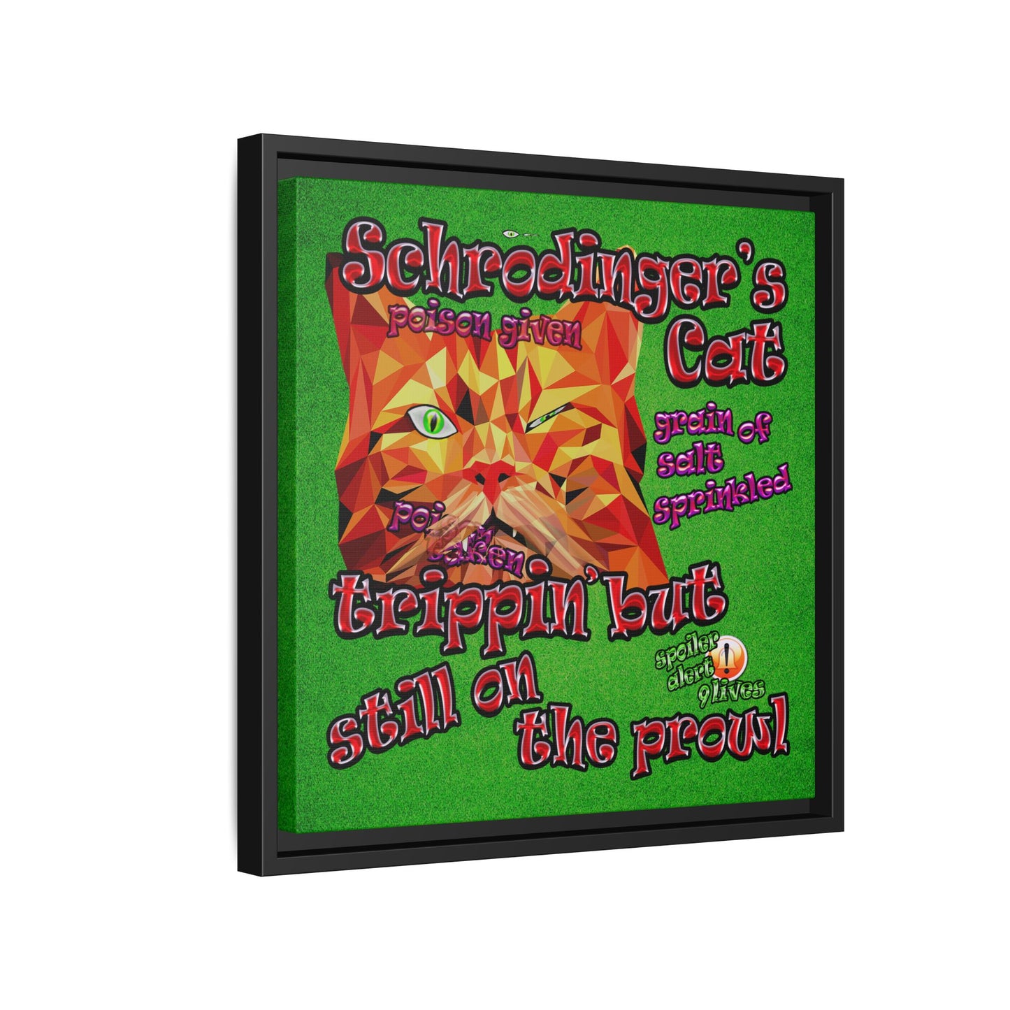 schrodinger's cat - framed canvas art (green turf)