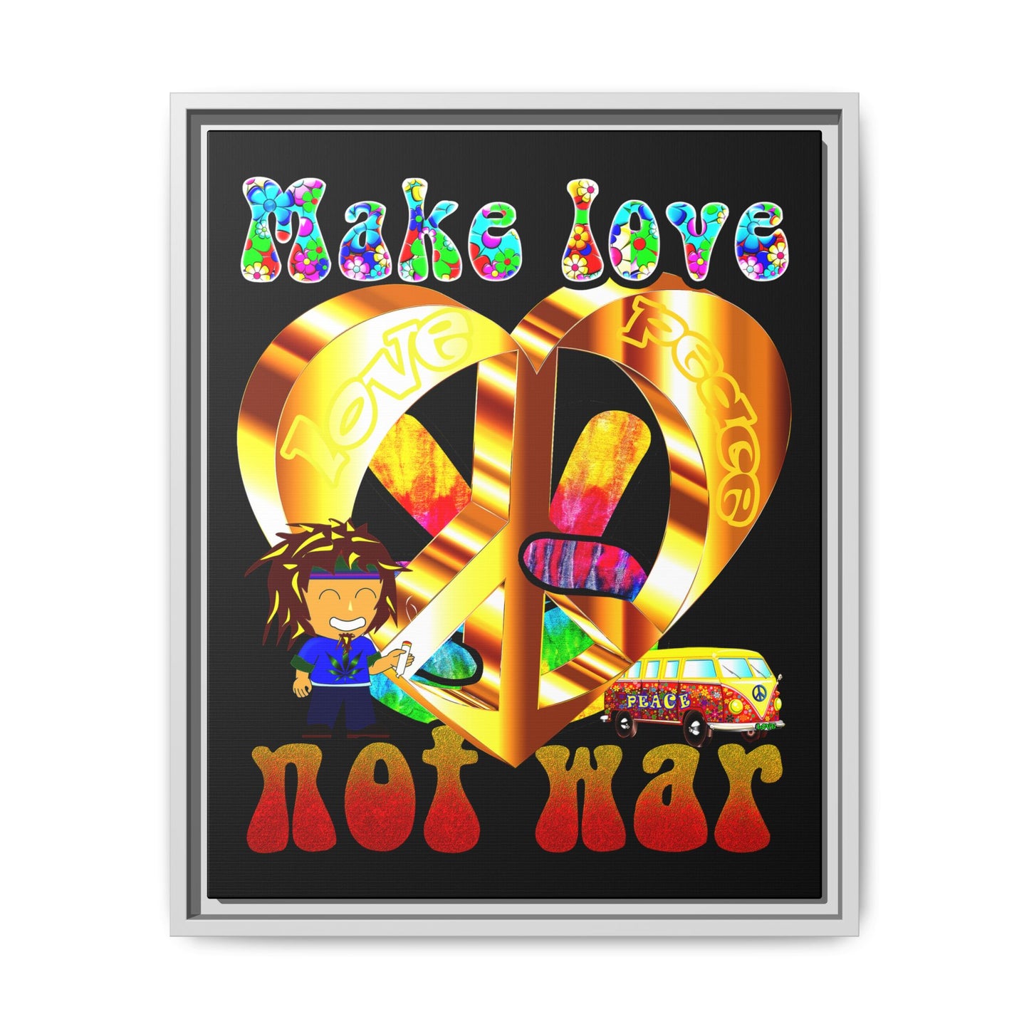 love peace - framed canvas art (black)