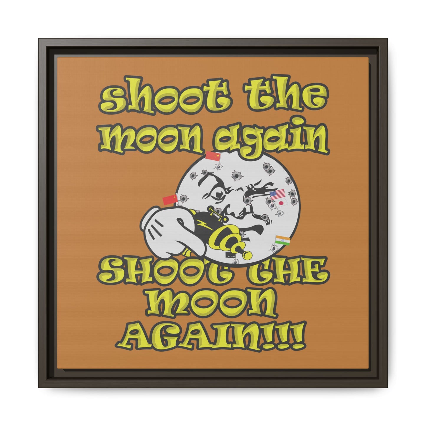 shoot the moon again - framed canvas art (light brown)