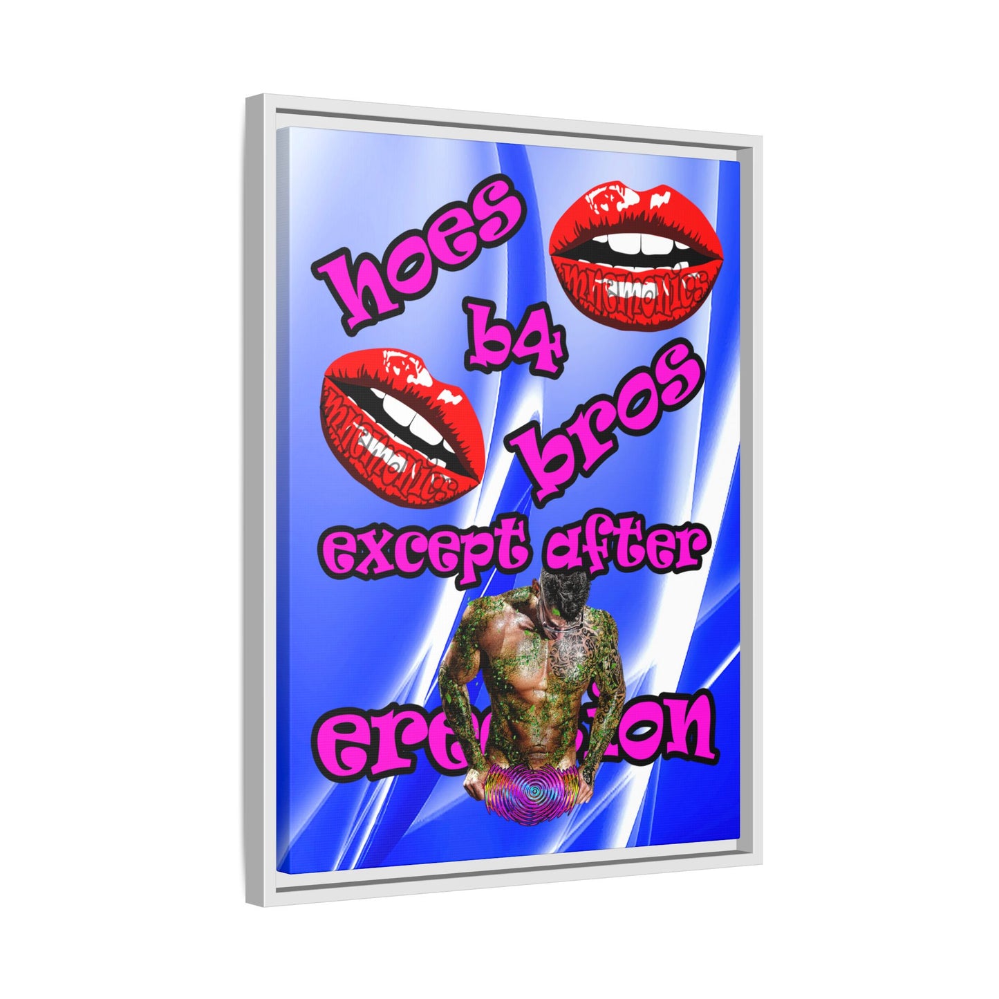 hoes b4 bros - framed canvas art (blue-white wave)