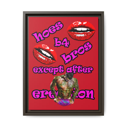 hoes b4 bros - framed canvas art (dark red)