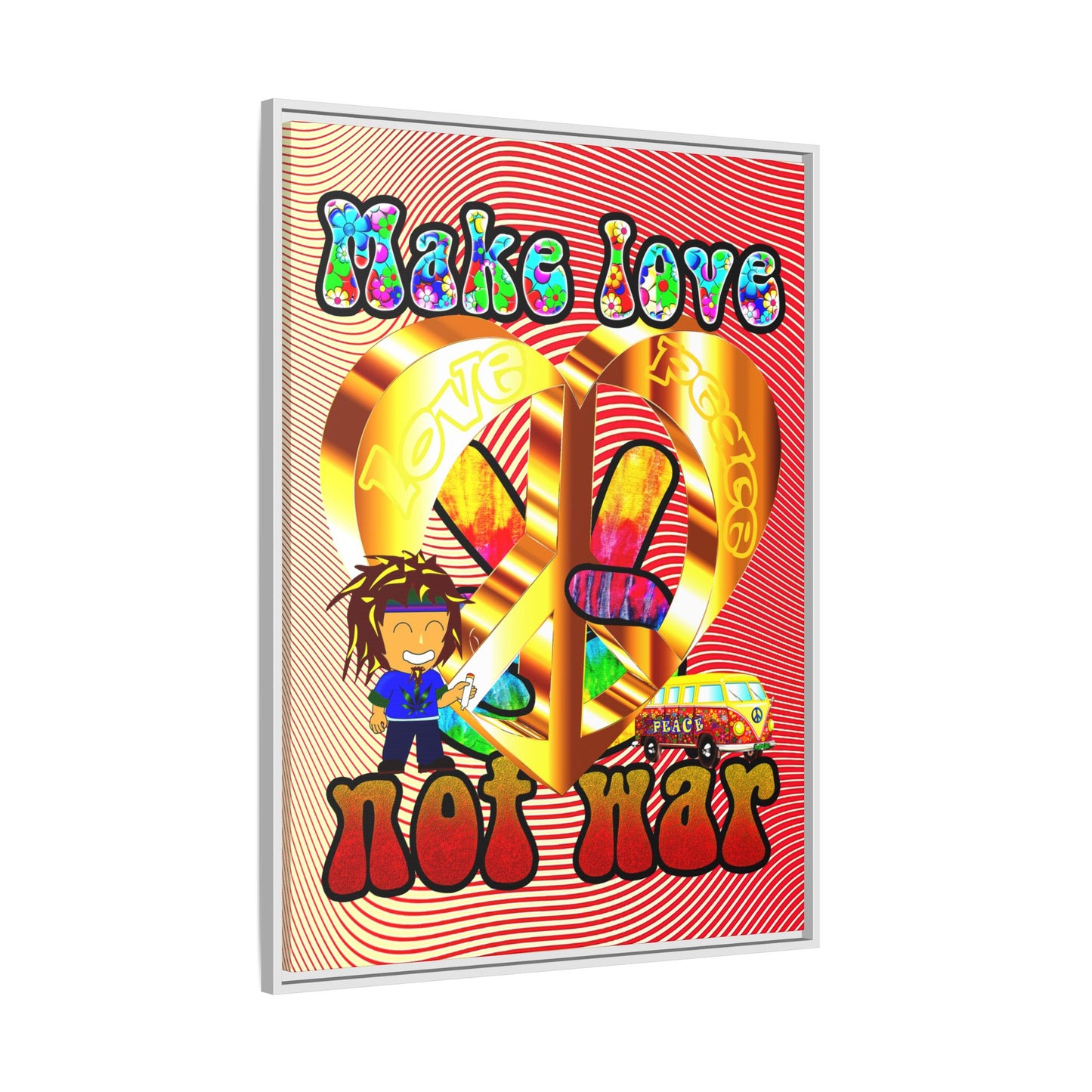 love peace - framed canvas art (yellow-orange wave)