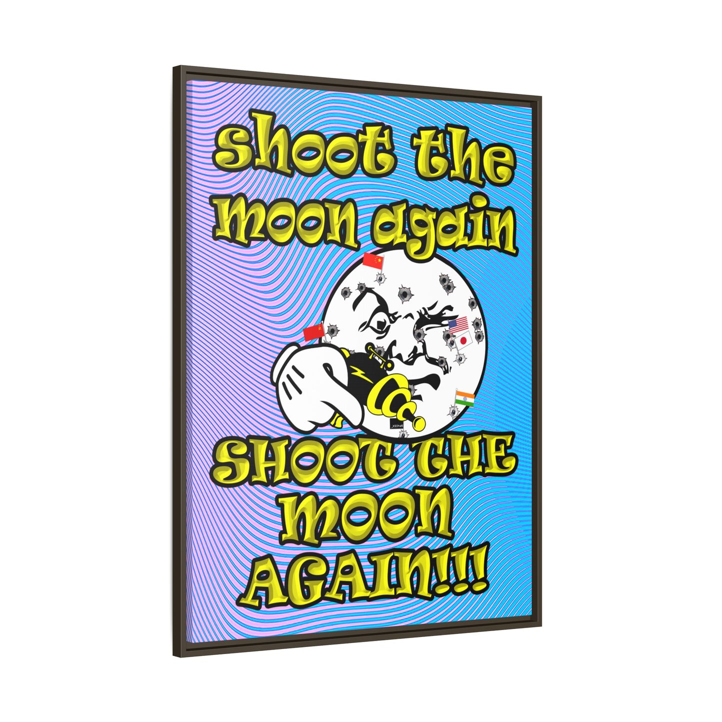 shoot the moon again - framed canvas art (light blue-purple wave)