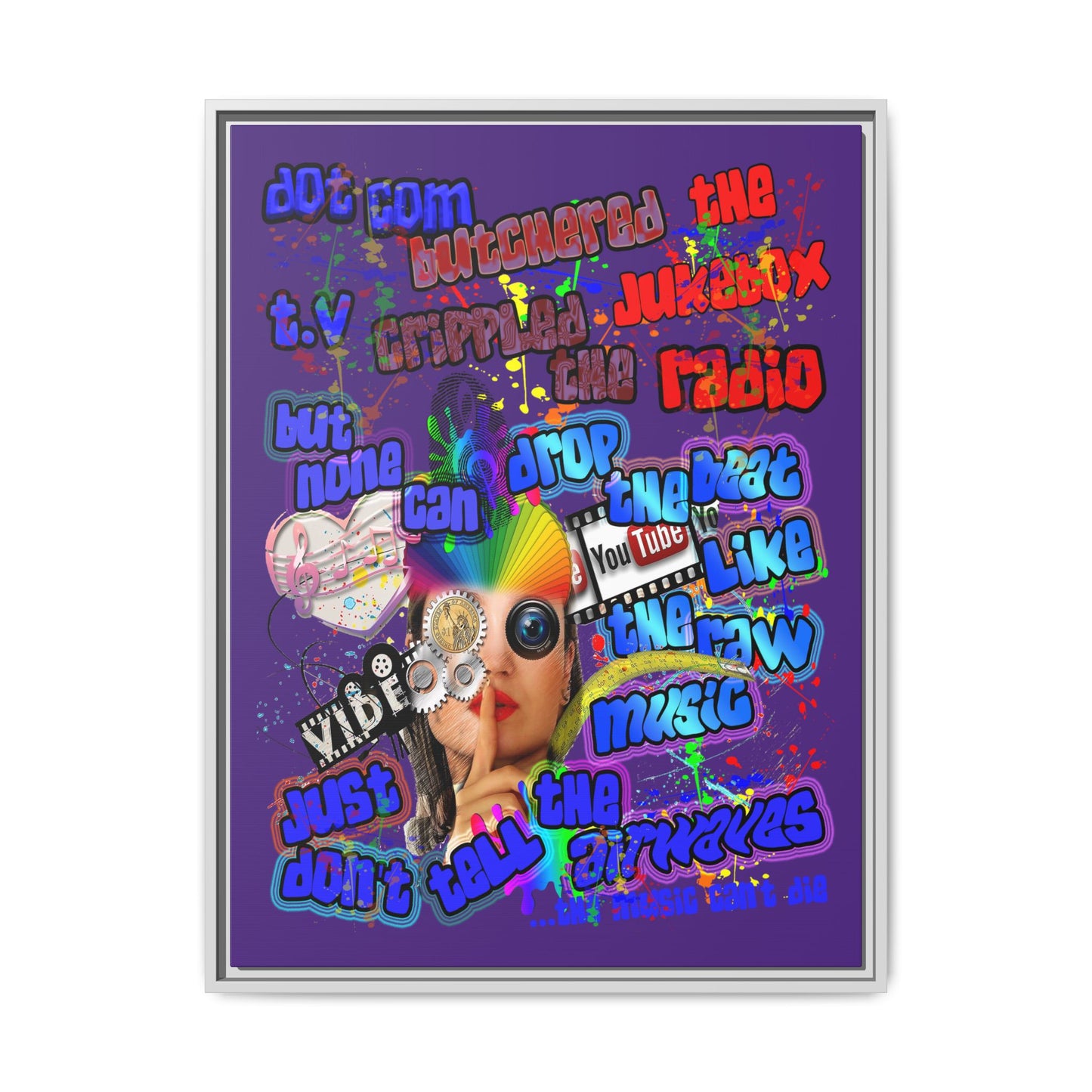drop the beat - framed canvas art (purple)