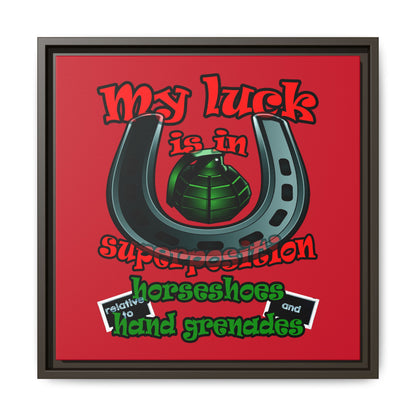 my luck - framed canvas art (dark red)