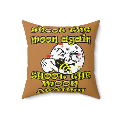 shoot the moon again - Spun Polyester Square Pillow - (light brown)