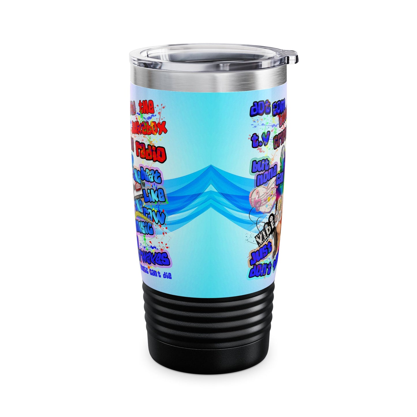 drop the beat - Ringneck Tumbler, 20oz  (light blue-pink wave)