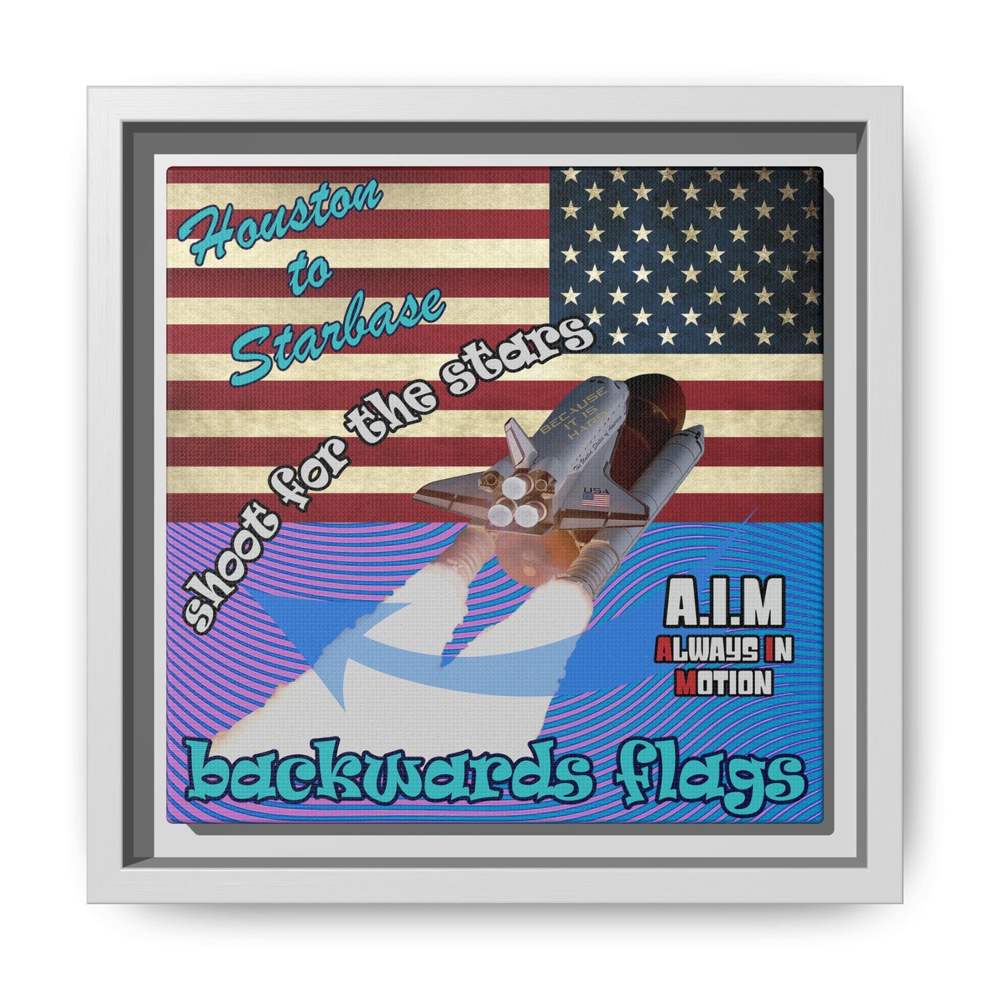 shoot for the stars - framed canvas art (light blue-purple wave)