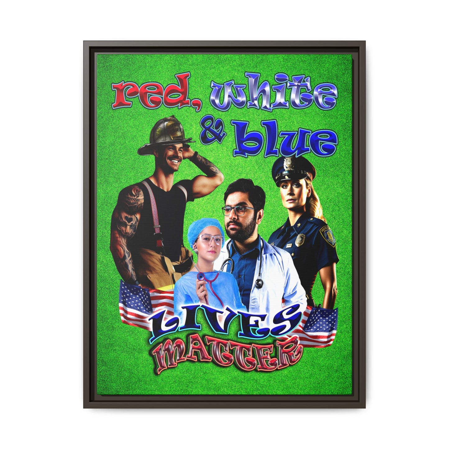 rw&b lives matter - framed canvas art (green turf)