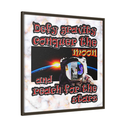 defy conquer reach - framed canvas art (white marble)