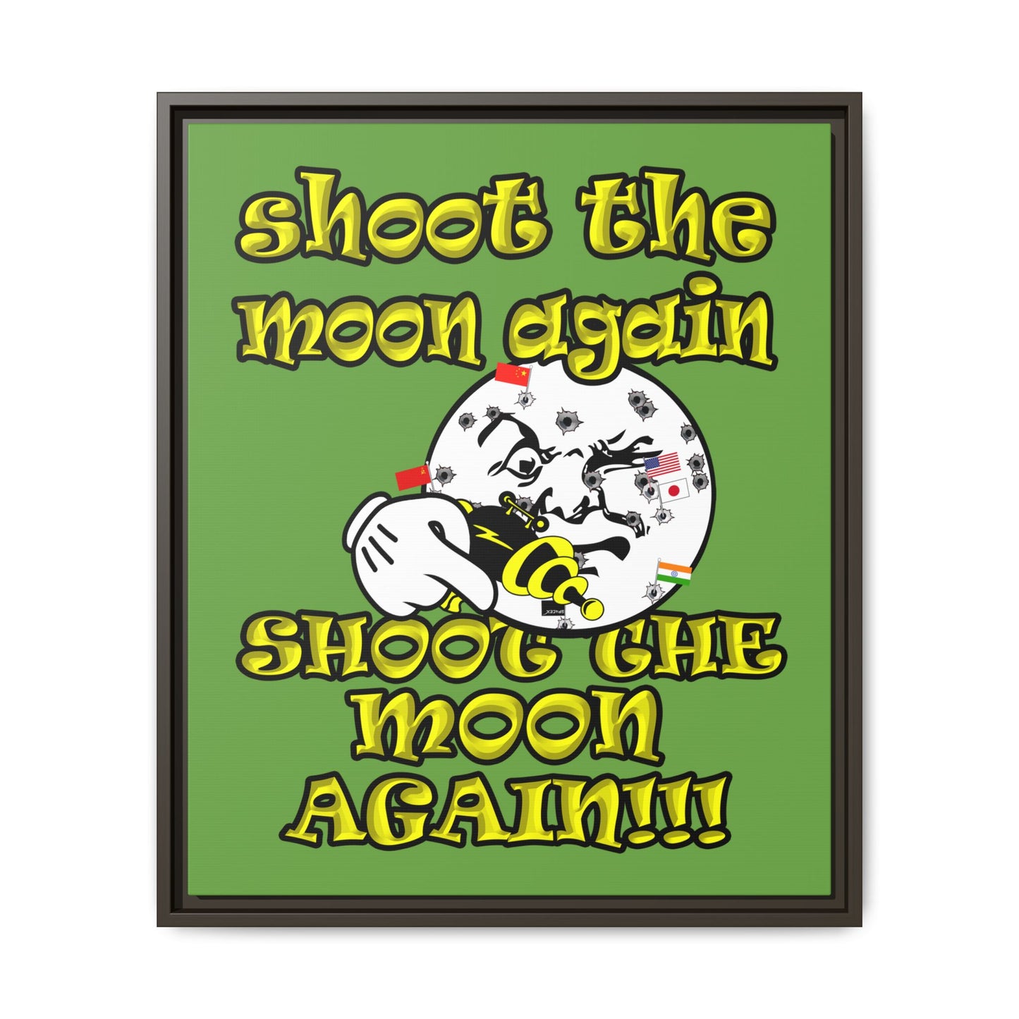 shoot the moon again - framed canvas art (green)