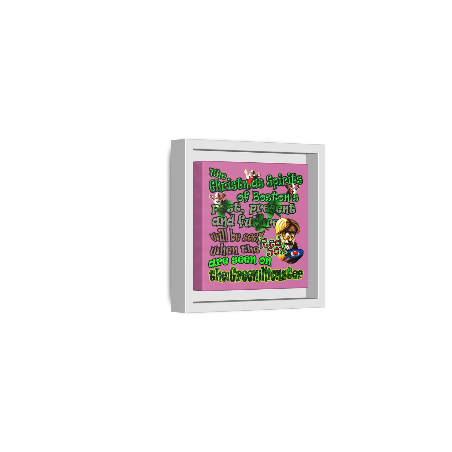 christmas spirits of boston - framed canvas art (light pink)