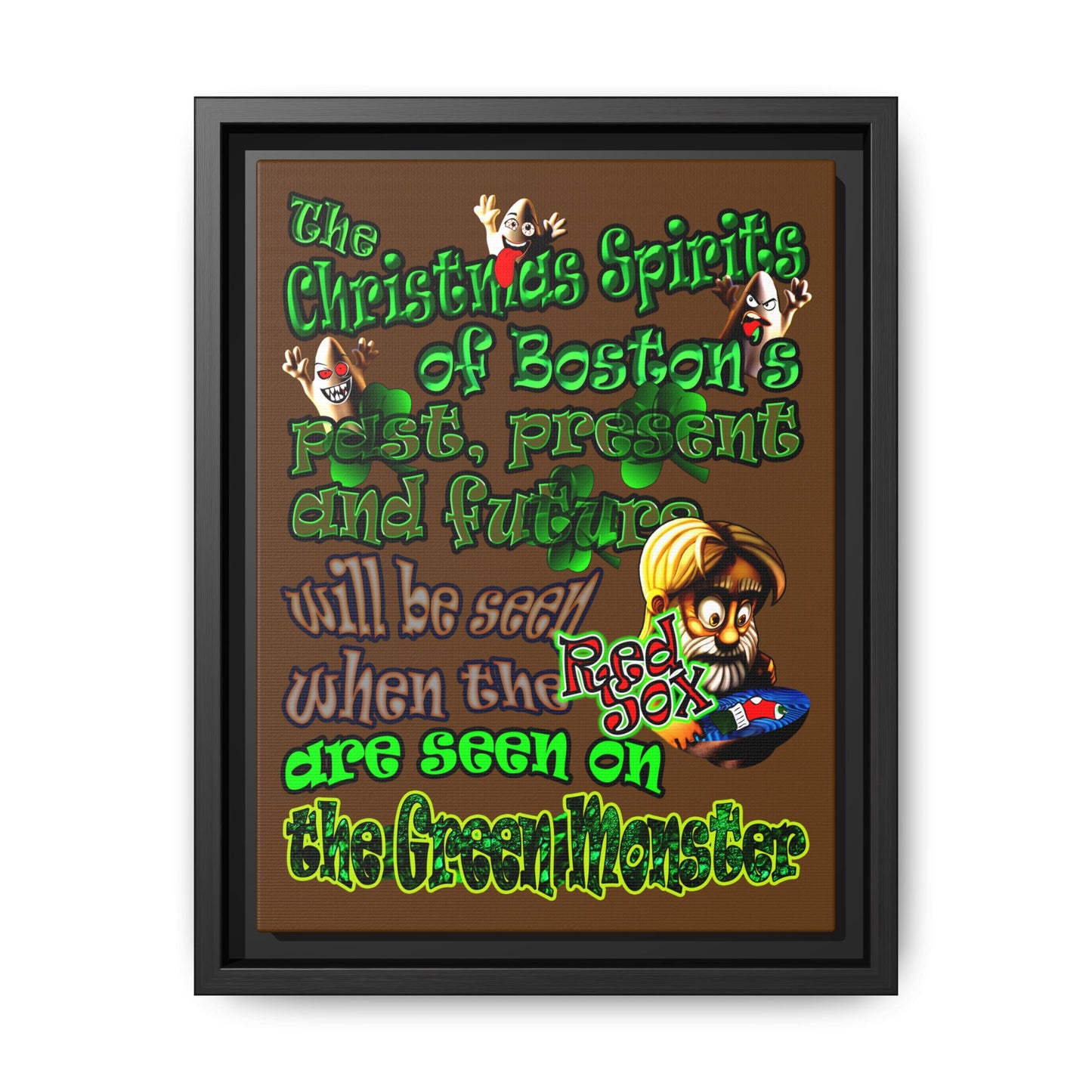 christmas spirits of boston - framed canvas art (brown)