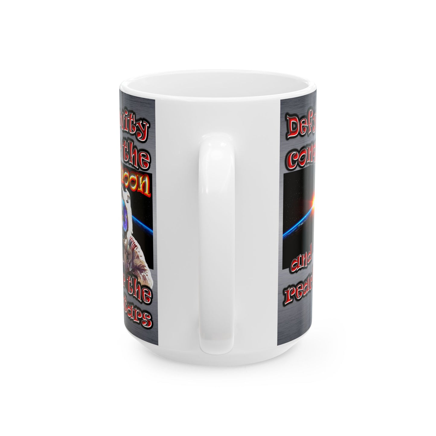 defy conquer reach - White Mug (brushed nickel)
