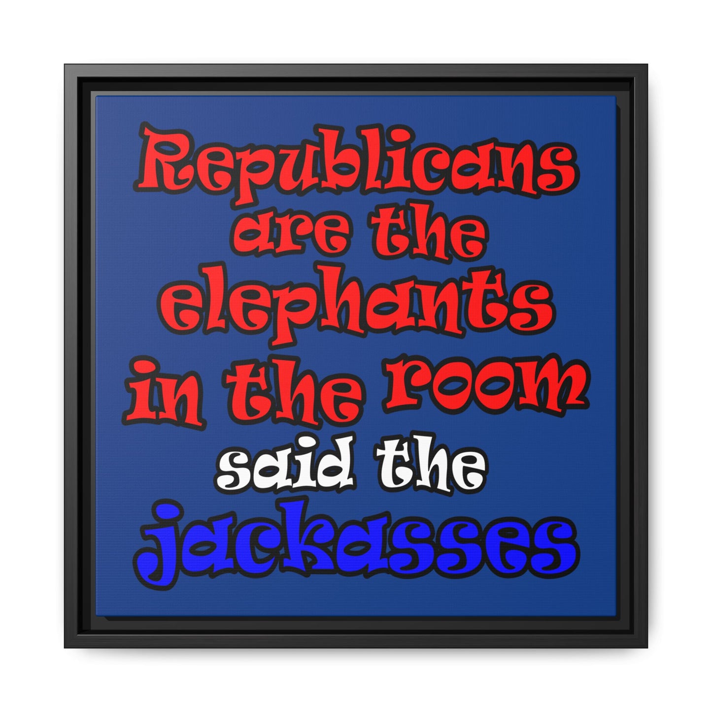 donkeys and elephants - framed canvas art (dark blue)