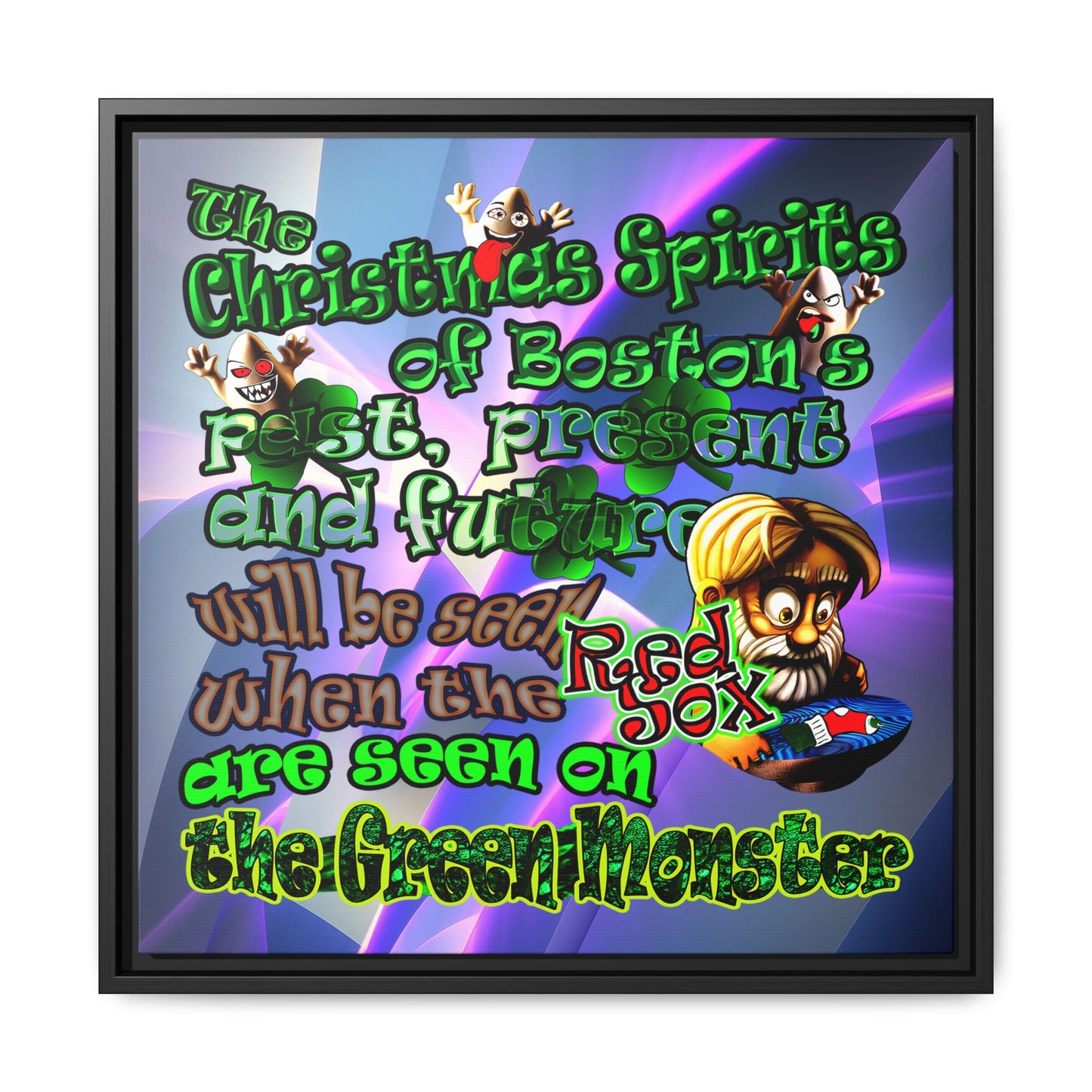 christmas spirits of boston - framed canvas art (grey-pink wave)