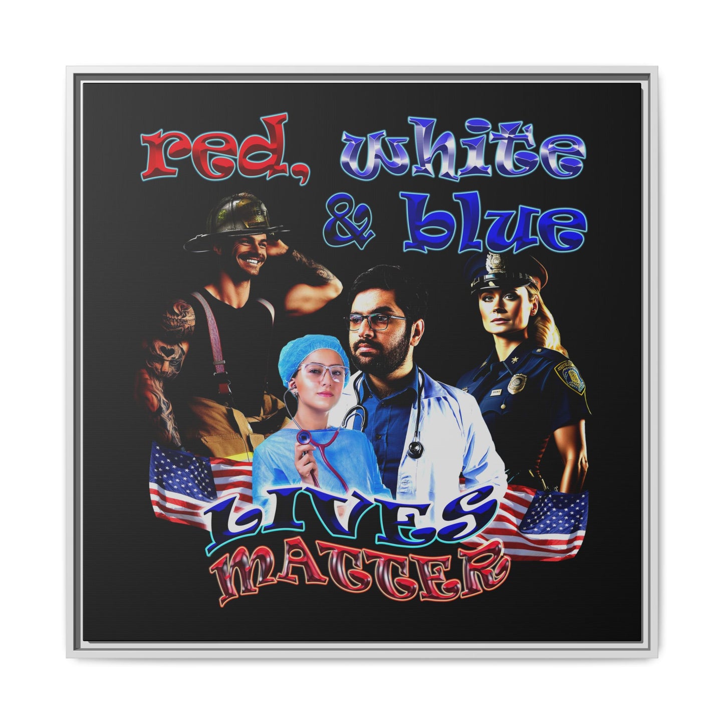 rw&b lives matter - framed canvas art (black)