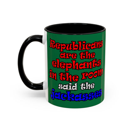 donkeys and elephants - Accent Mug (dark green)