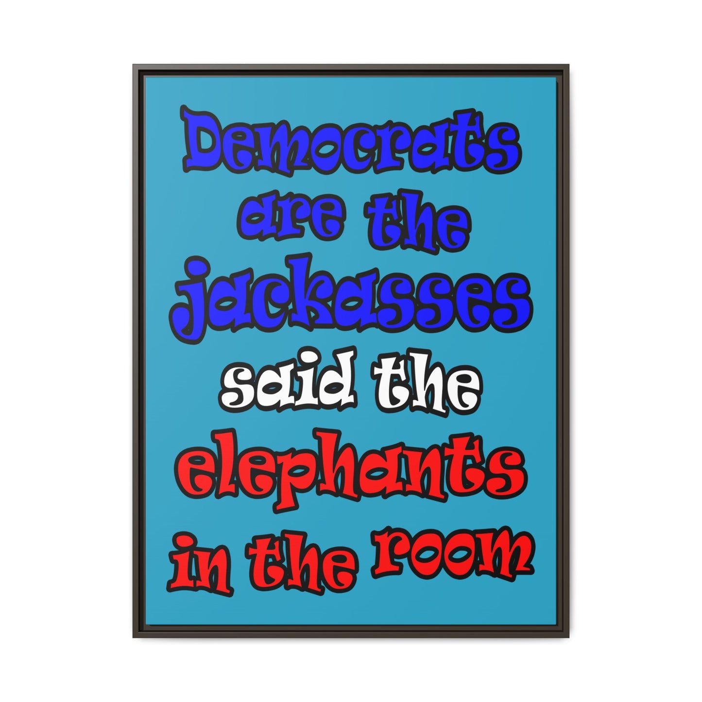 donkeys and elephants - framed canvas art (turquoise)