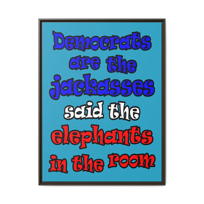 donkeys and elephants - framed canvas art (turquoise)