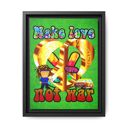 love peace - framed canvas art (green turf)