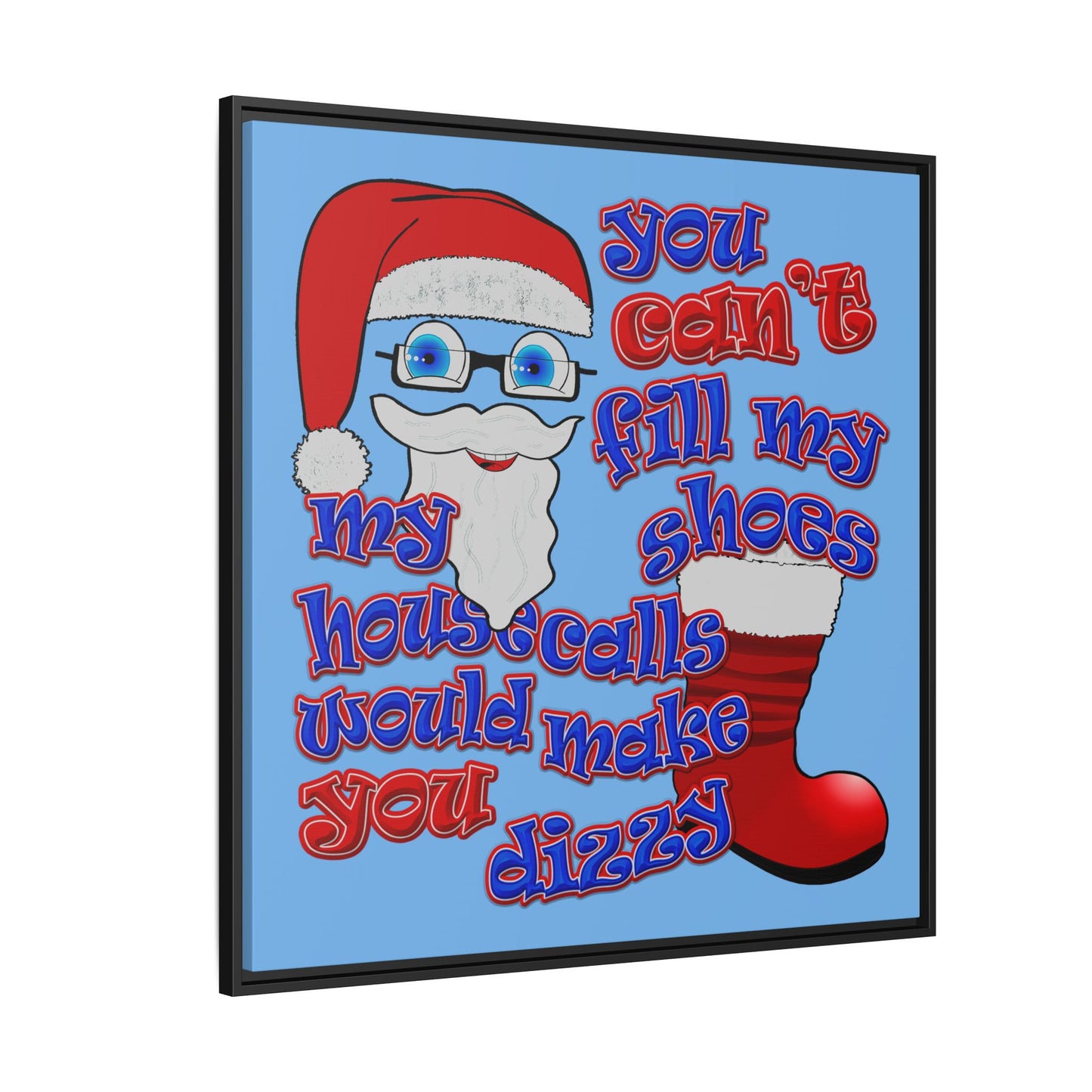 santa's shoes - framed canvas art (light blue)