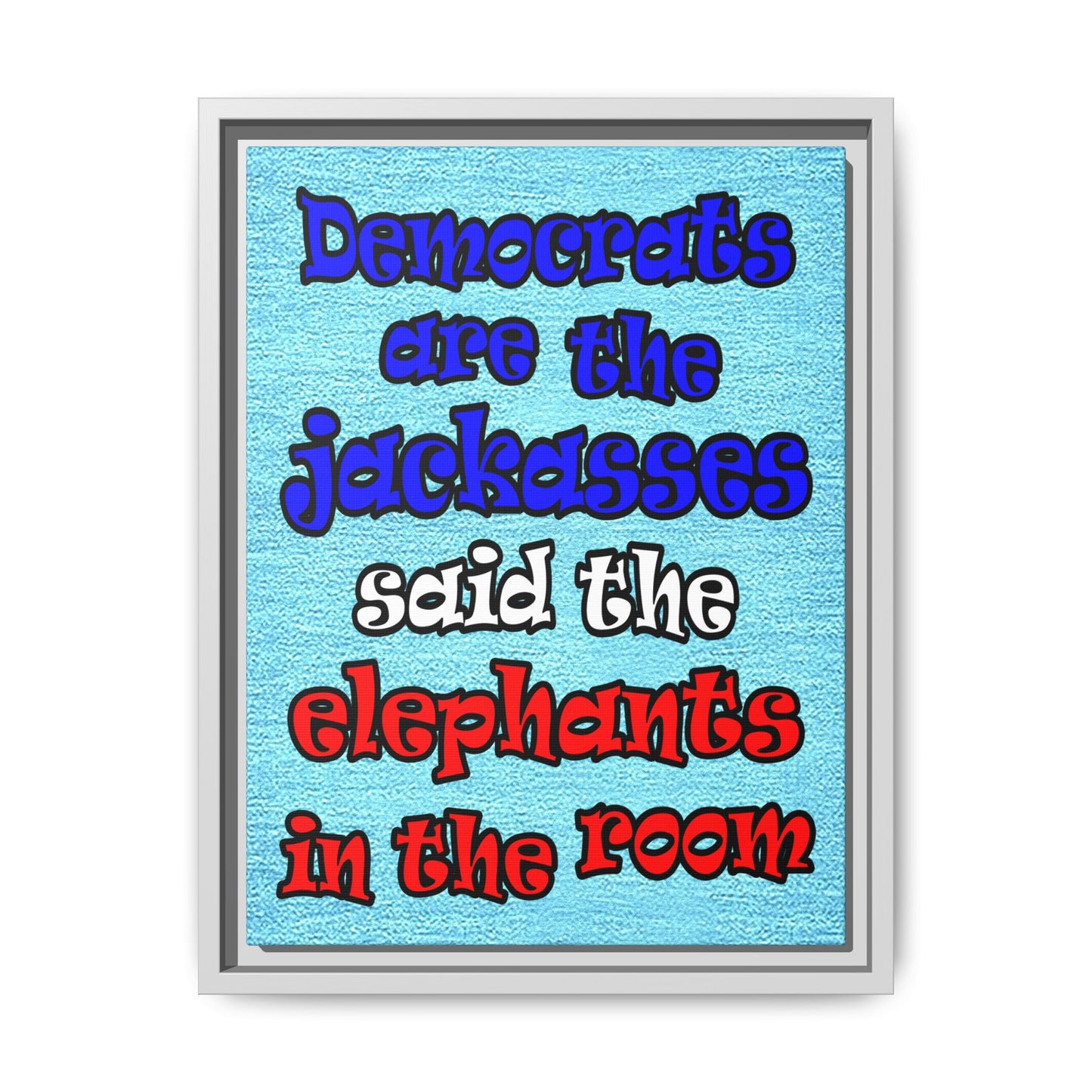 donkeys and elephants - framed canvas art (faded blue)