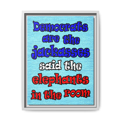 donkeys and elephants - framed canvas art (faded blue)
