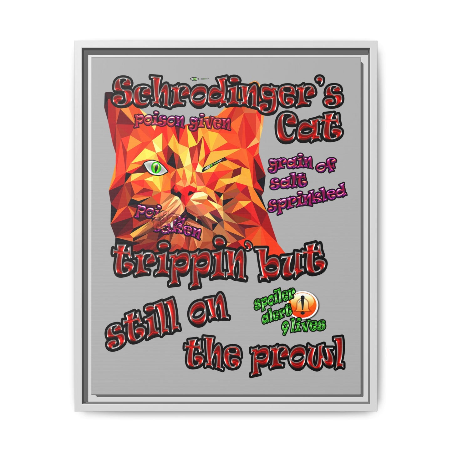 schrodinger's cat - framed canvas art (light grey)