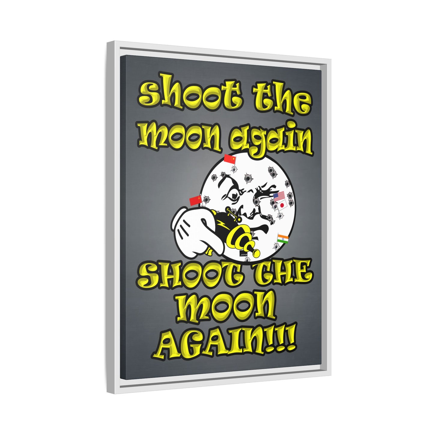 shoot the moon again - framed canvas art (grey-light grey)