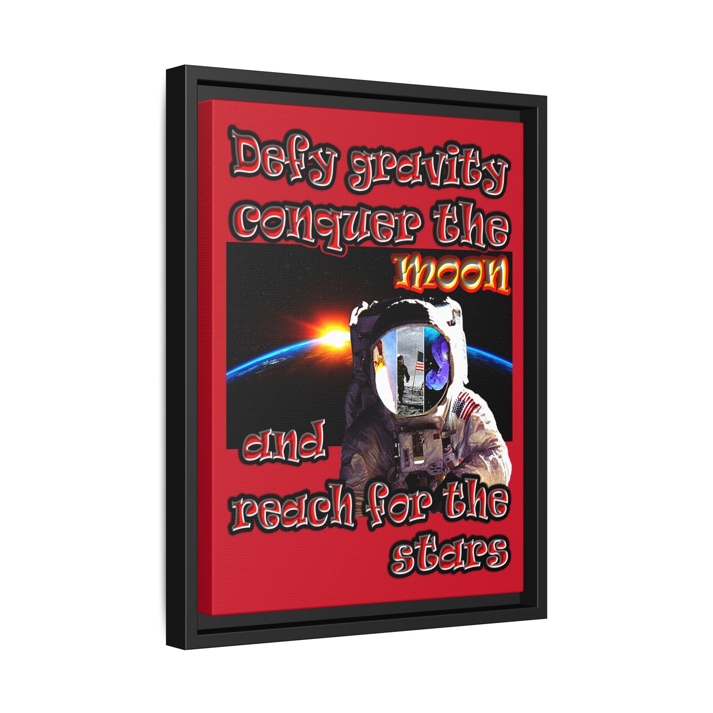 defy conquer reach - framed canvas art (dark red)