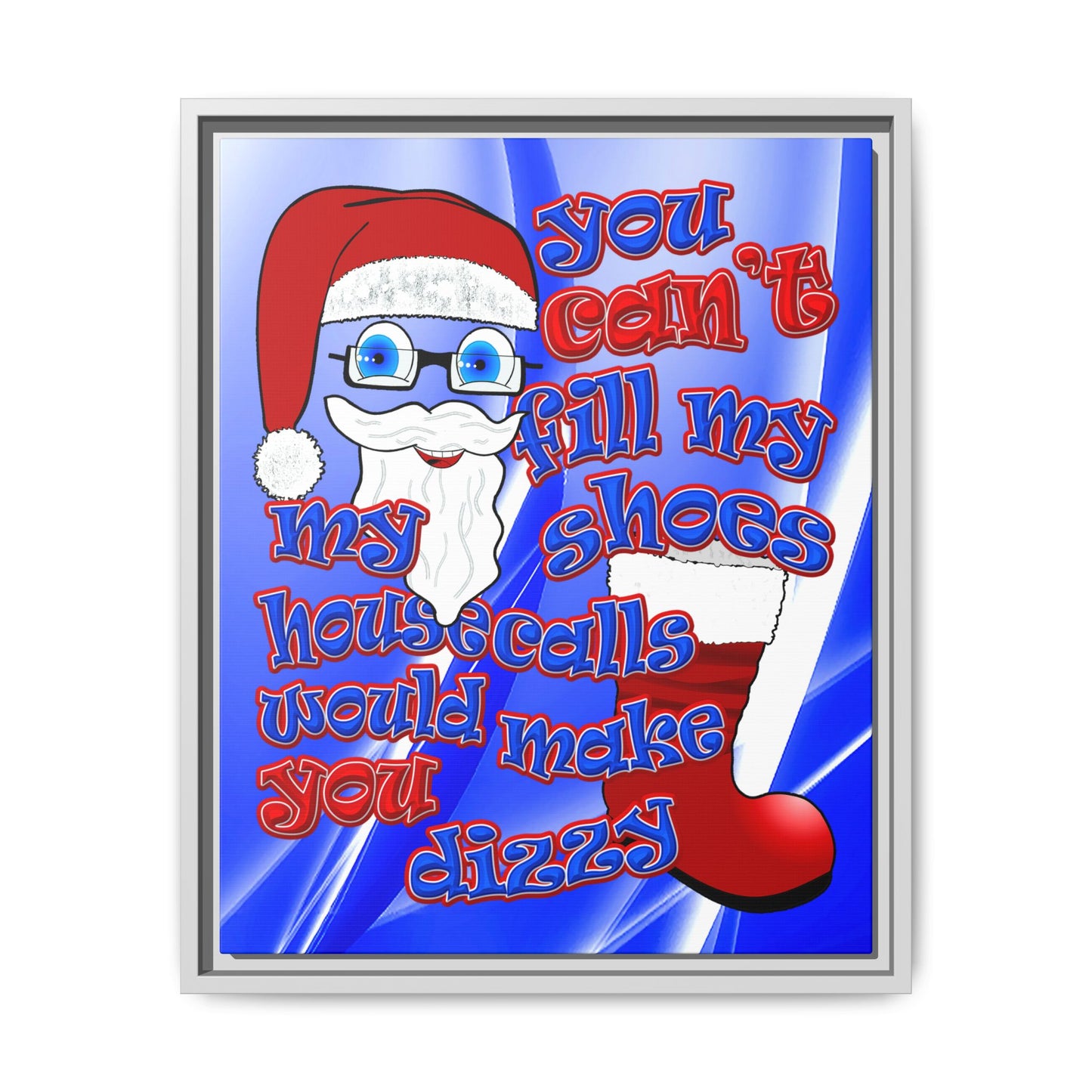 santa's shoes - framed canvas art (blue-white wave)