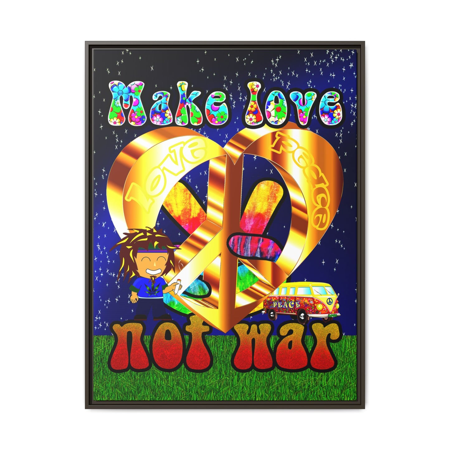 love peace - framed canvas art ('snoops' background)